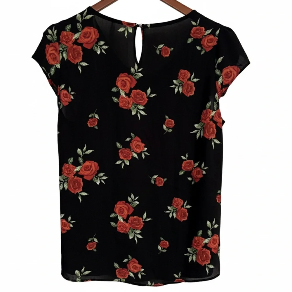 d.n.a. couture Romantic Red Rose Floral Blouse Flutter Sleeve Plus Size 1X - Picture 3 of 7